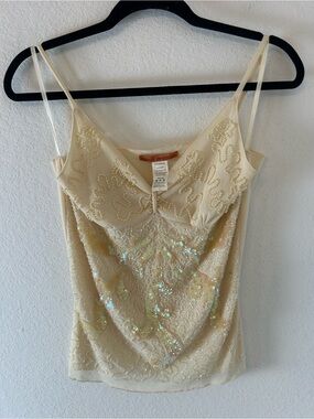 Vintage-Inspired Cream Sequin Camisole fairycore whimygoth L